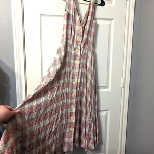 Veronica Beard Vintage floor length button up dress with pockets v neck straps